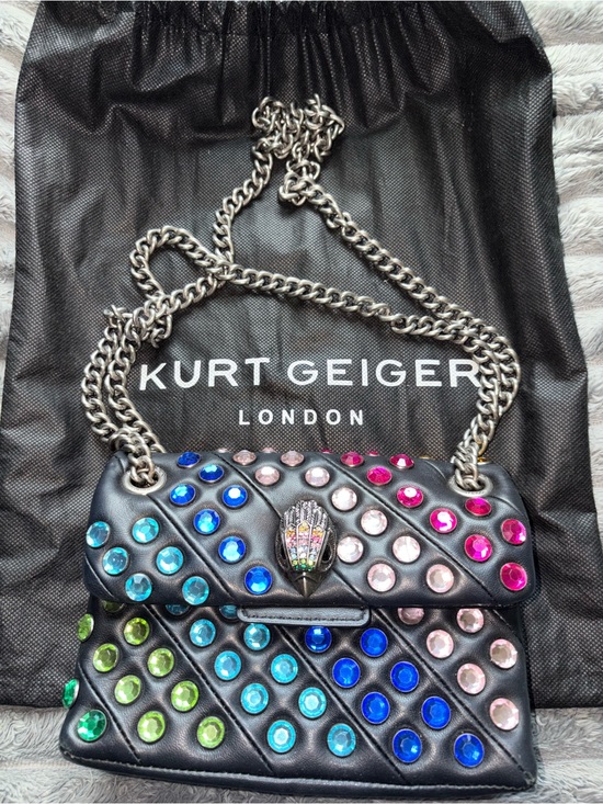 Kurt Geiger Handbags - Kurt Geiger Black Leather Shoulder Bag with Multicolor Crystal Studs